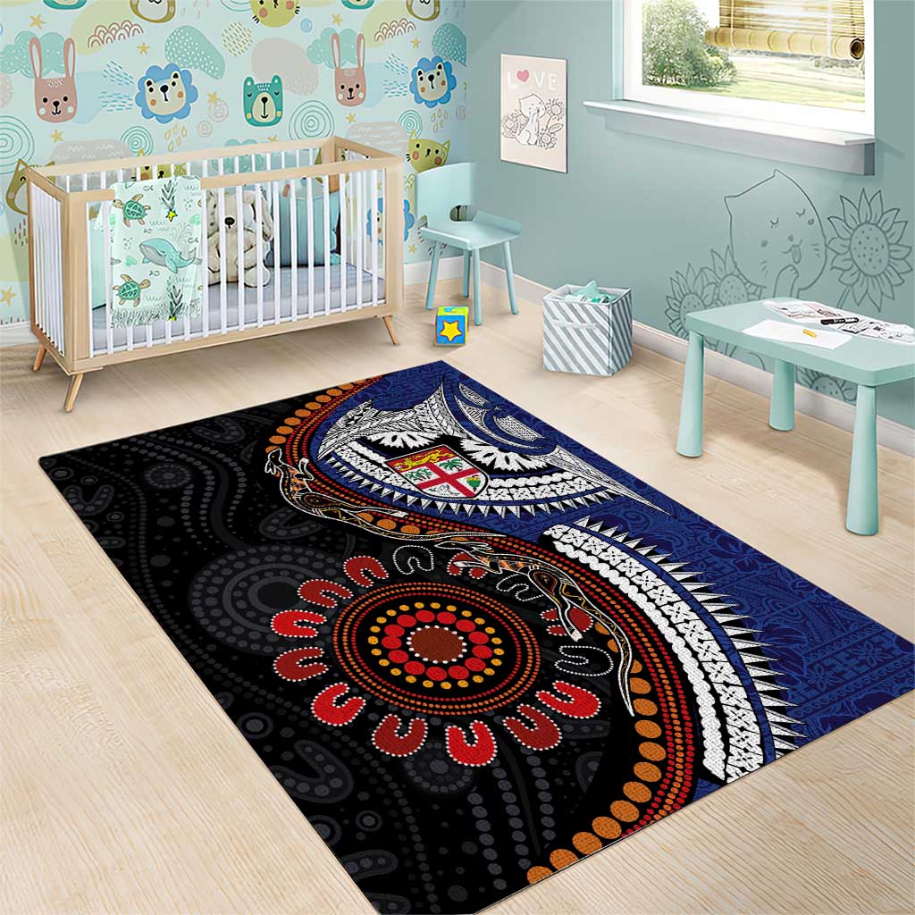 Fiji and Australia Together Area Rug Kangaroo Aboriginal with Tribal Tapa Hibiscus Half Style - Aussie Hoodie