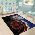 Fiji and Australia Together Area Rug Kangaroo Aboriginal with Tribal Tapa Hibiscus Half Style - Aussie Hoodie