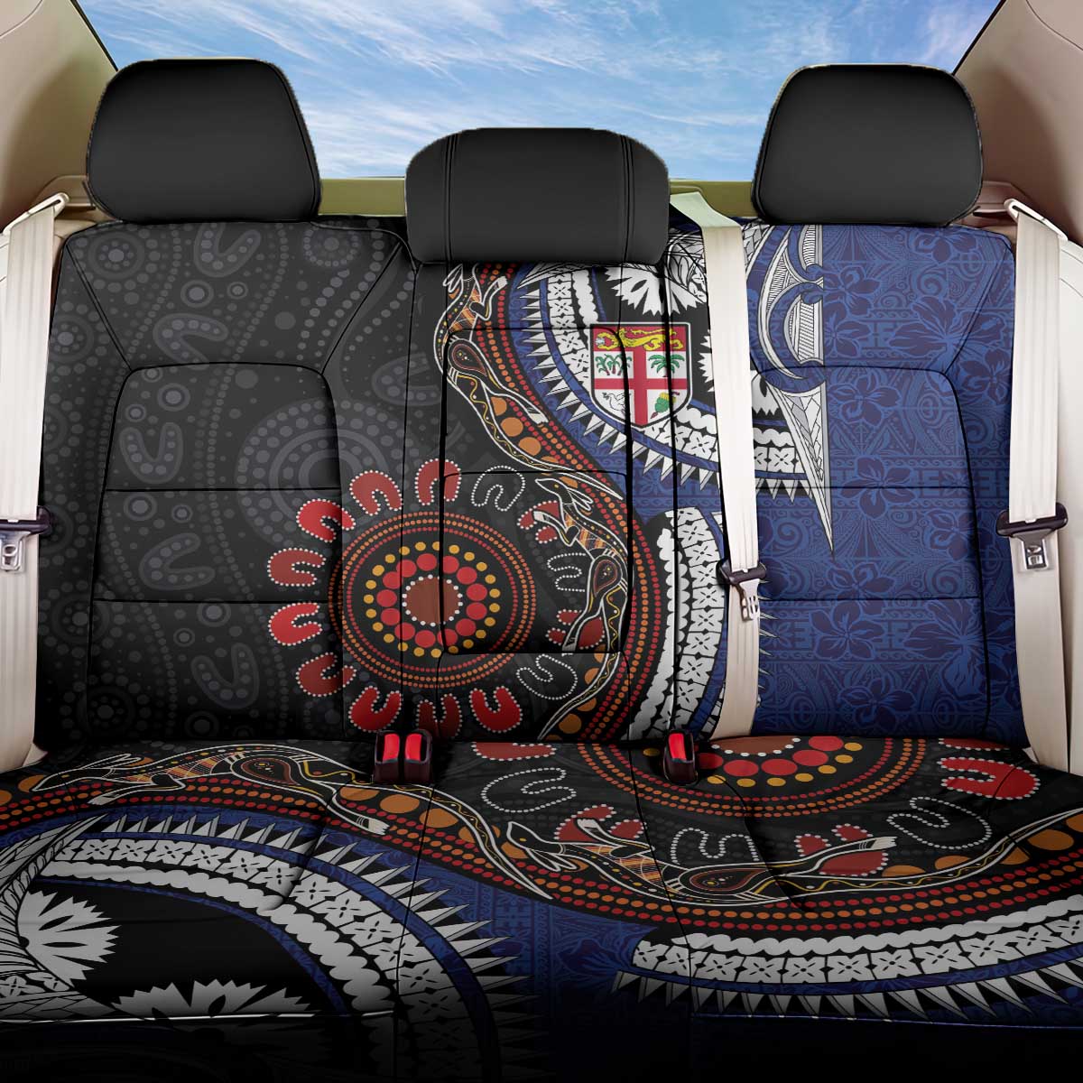 Fiji and Australia Together Back Car Seat Cover Kangaroo Aboriginal with Tribal Tapa Hibiscus Half Style - Aussie Hoodie