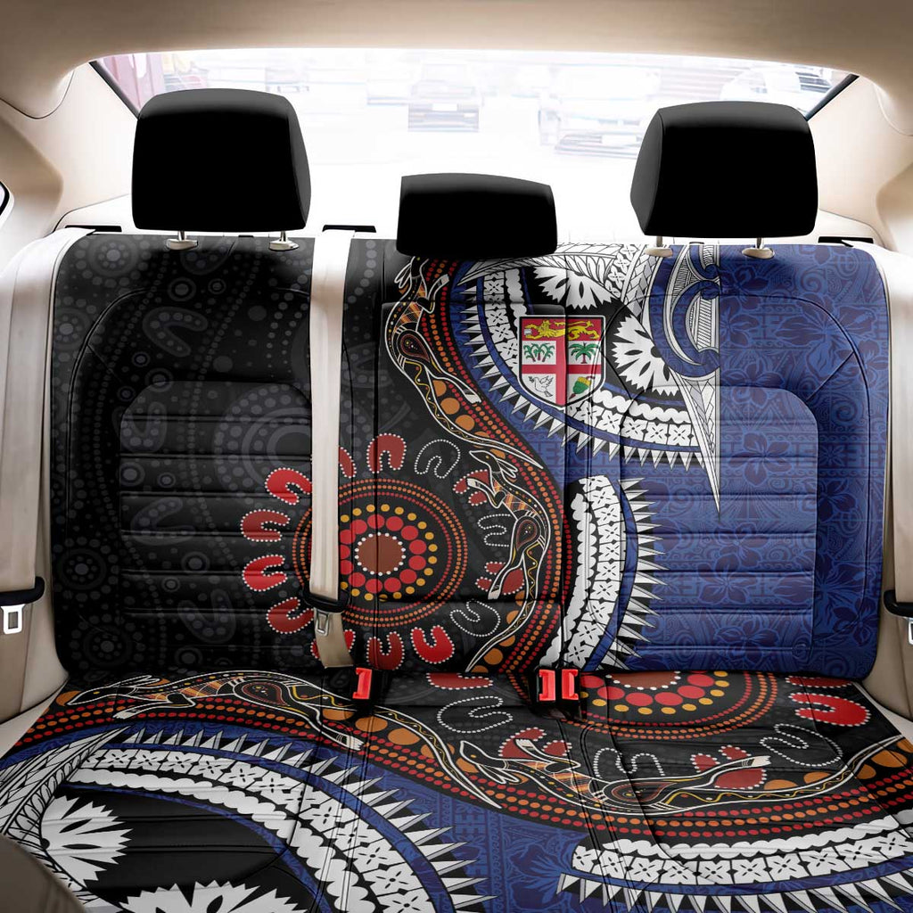 Fiji and Australia Together Back Car Seat Cover Kangaroo Aboriginal with Tribal Tapa Hibiscus Half Style - Aussie Hoodie