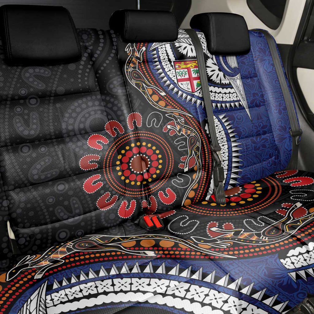Fiji and Australia Together Back Car Seat Cover Kangaroo Aboriginal with Tribal Tapa Hibiscus Half Style - Aussie Hoodie