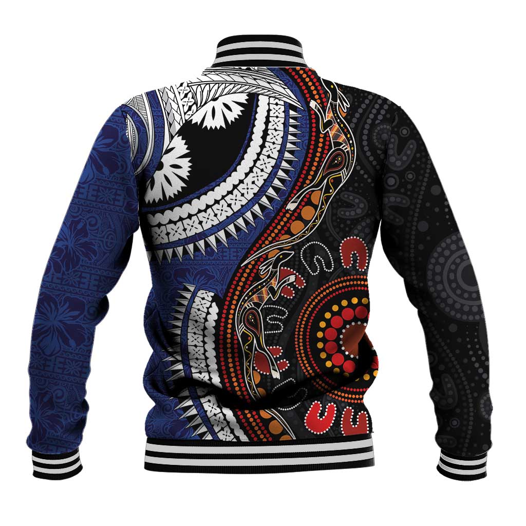 Fiji and Australia Together Baseball Jacket Kangaroo Aboriginal with Tribal Tapa Hibiscus Half Style - Aussie Hoodie