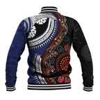 Fiji and Australia Together Baseball Jacket Kangaroo Aboriginal with Tribal Tapa Hibiscus Half Style - Aussie Hoodie