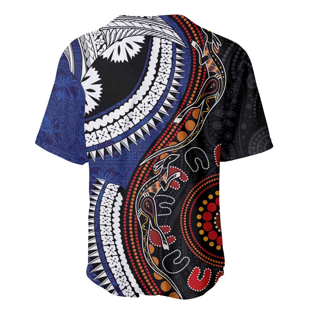 Fiji and Australia Together Baseball Jersey Kangaroo Aboriginal with Tribal Tapa Hibiscus Half Style - Aussie Hoodie