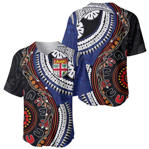 Fiji and Australia Together Baseball Jersey Kangaroo Aboriginal with Tribal Tapa Hibiscus Half Style - Aussie Hoodie