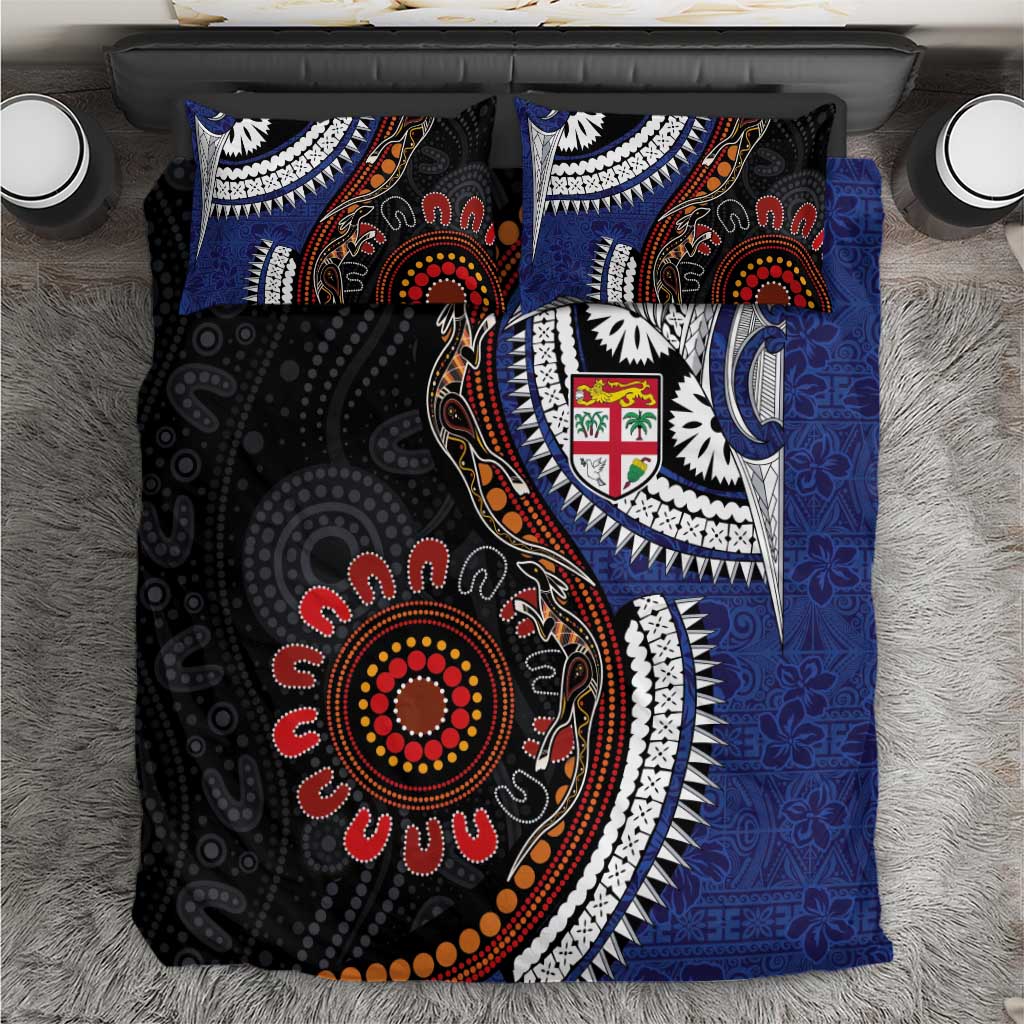 Fiji and Australia Together Bedding Set Kangaroo Aboriginal with Tribal Tapa Hibiscus Half Style - Aussie Hoodie