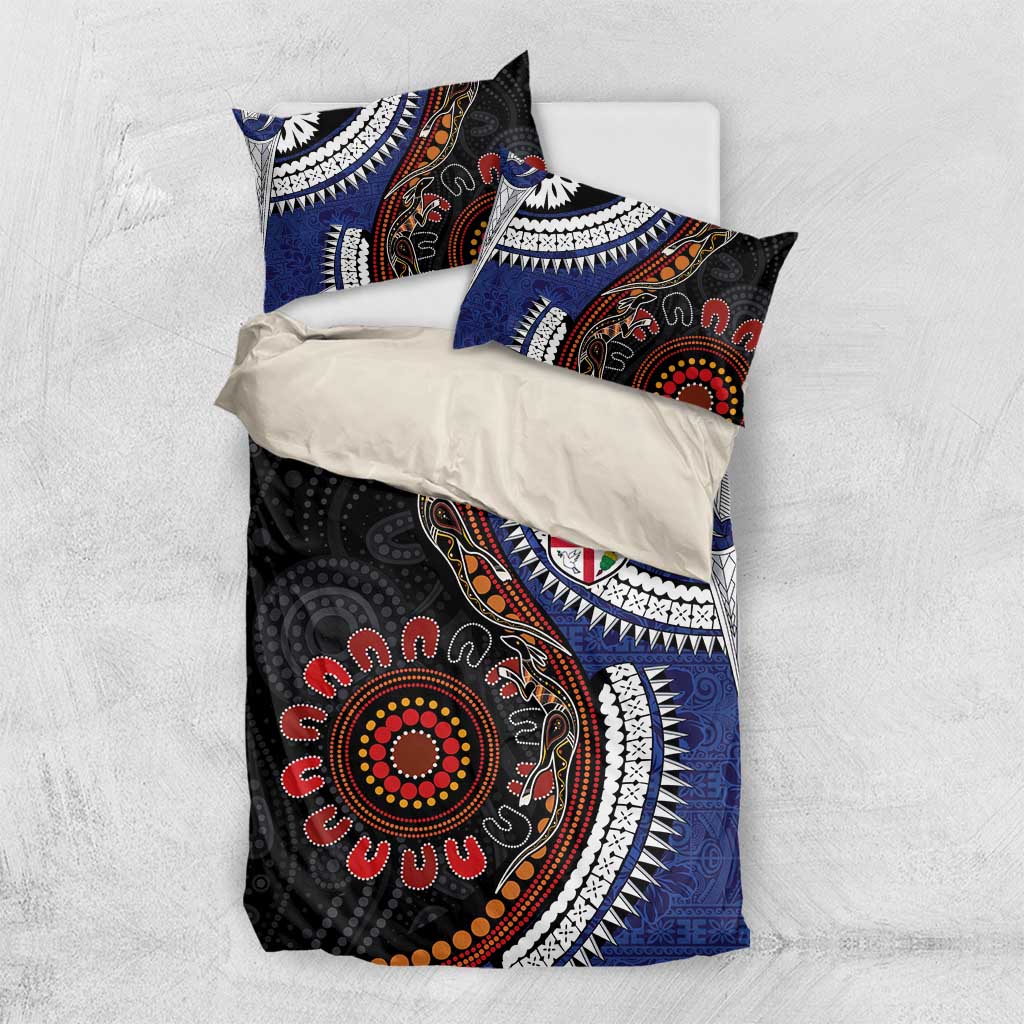 Fiji and Australia Together Bedding Set Kangaroo Aboriginal with Tribal Tapa Hibiscus Half Style - Aussie Hoodie
