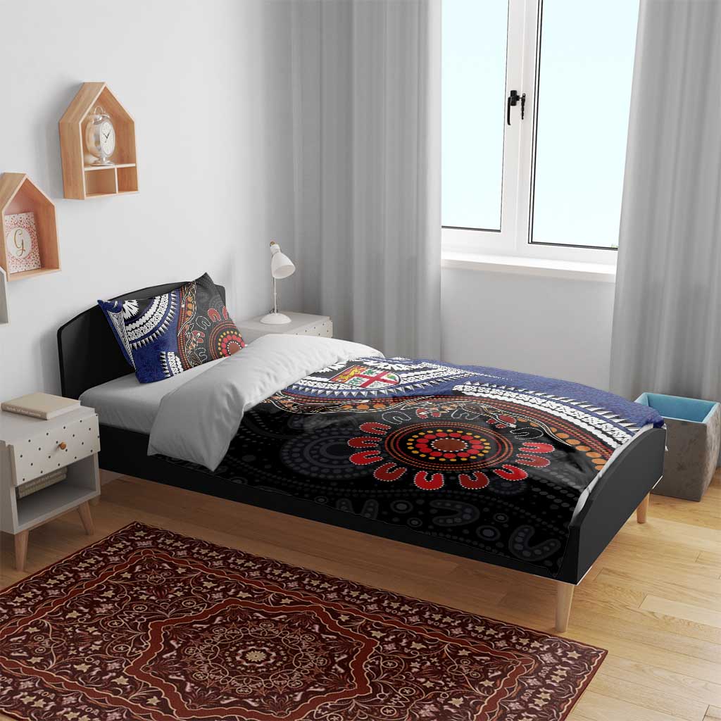 Fiji and Australia Together Bedding Set Kangaroo Aboriginal with Tribal Tapa Hibiscus Half Style - Aussie Hoodie