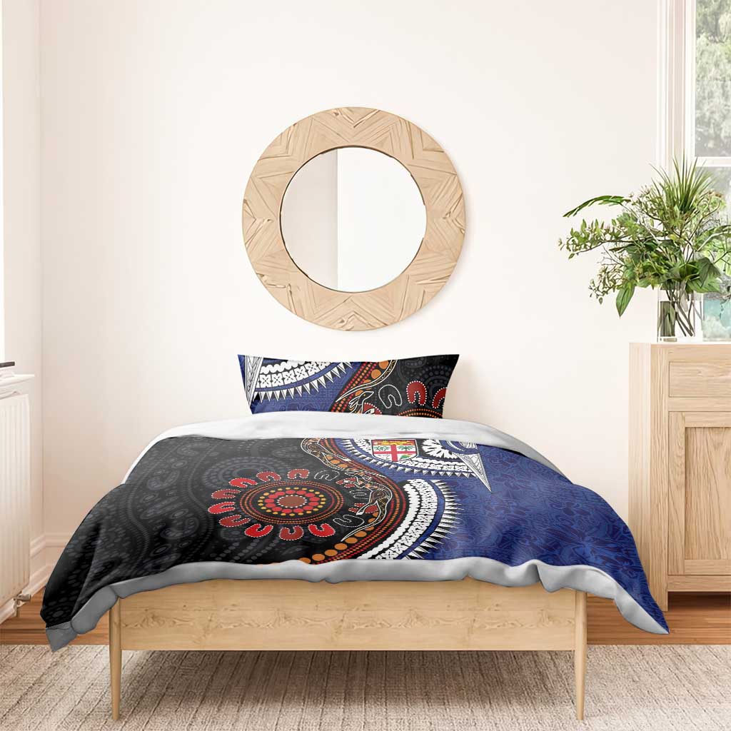 Fiji and Australia Together Bedding Set Kangaroo Aboriginal with Tribal Tapa Hibiscus Half Style - Aussie Hoodie