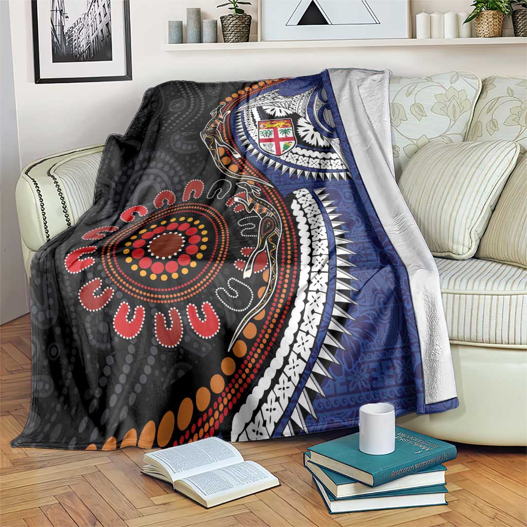 Fiji and Australia Together Blanket Kangaroo Aboriginal with Tribal Tapa Hibiscus Half Style - Aussie Hoodie