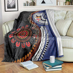 Fiji and Australia Together Blanket Kangaroo Aboriginal with Tribal Tapa Hibiscus Half Style - Aussie Hoodie