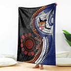 Fiji and Australia Together Blanket Kangaroo Aboriginal with Tribal Tapa Hibiscus Half Style - Aussie Hoodie