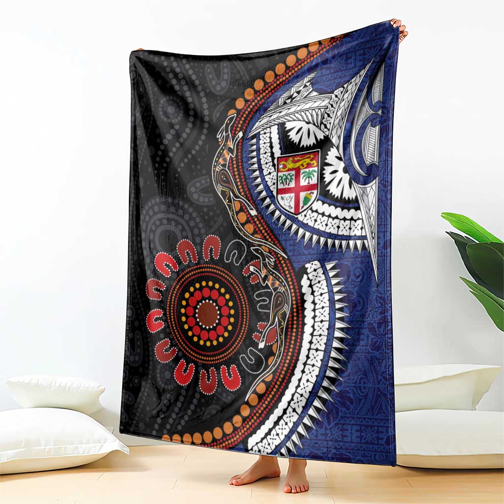 Fiji and Australia Together Blanket Kangaroo Aboriginal with Tribal Tapa Hibiscus Half Style - Aussie Hoodie