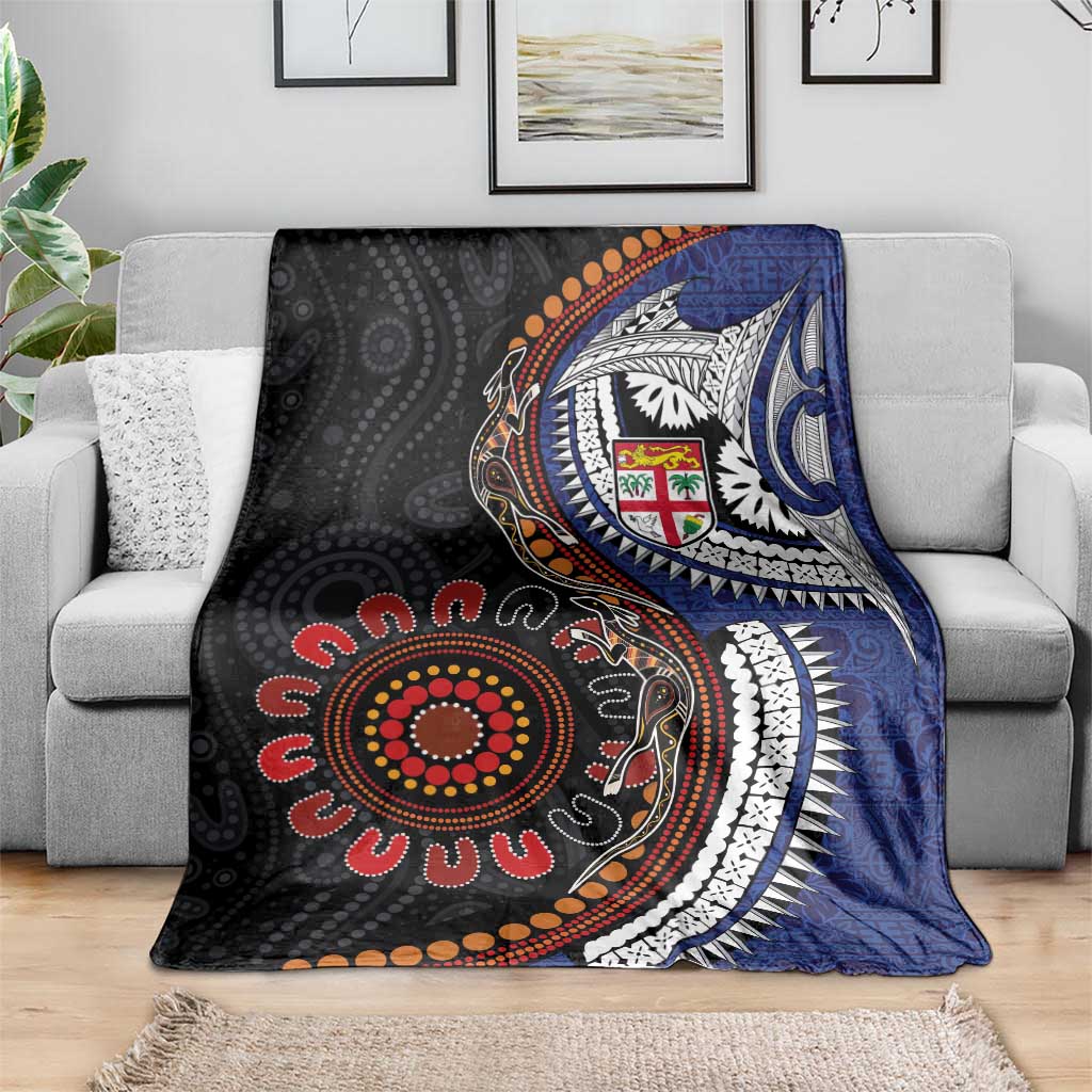 Fiji and Australia Together Blanket Kangaroo Aboriginal with Tribal Tapa Hibiscus Half Style - Aussie Hoodie