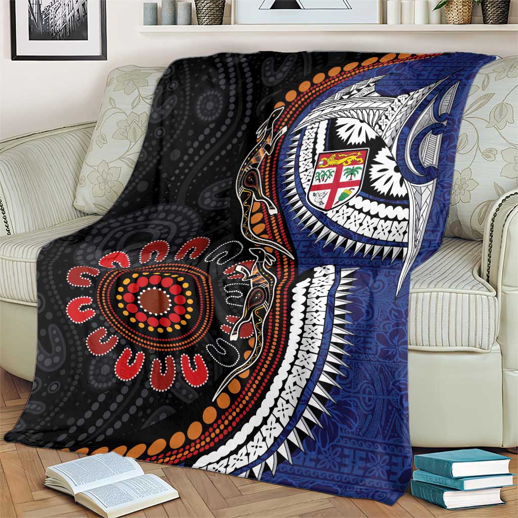 Fiji and Australia Together Blanket Kangaroo Aboriginal with Tribal Tapa Hibiscus Half Style - Aussie Hoodie