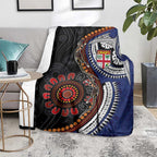 Fiji and Australia Together Blanket Kangaroo Aboriginal with Tribal Tapa Hibiscus Half Style - Aussie Hoodie