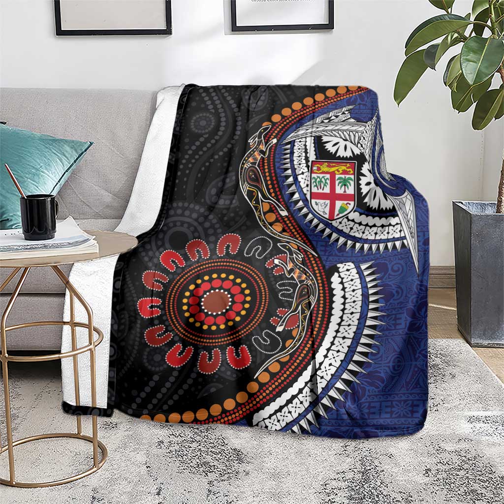 Fiji and Australia Together Blanket Kangaroo Aboriginal with Tribal Tapa Hibiscus Half Style - Aussie Hoodie
