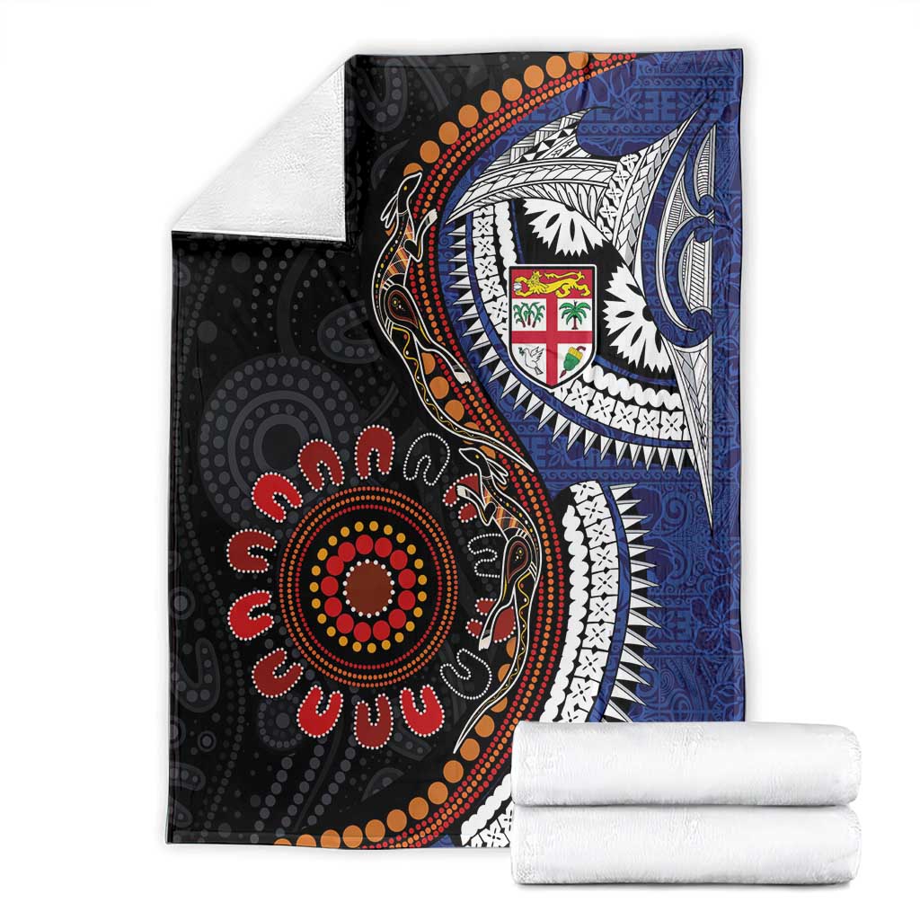 Fiji and Australia Together Blanket Kangaroo Aboriginal with Tribal Tapa Hibiscus Half Style - Aussie Hoodie