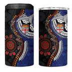 Fiji and Australia Together 4 in 1 Can Cooler Tumbler Kangaroo Aboriginal with Tribal Tapa Hibiscus Half Style - Aussie Hoodie