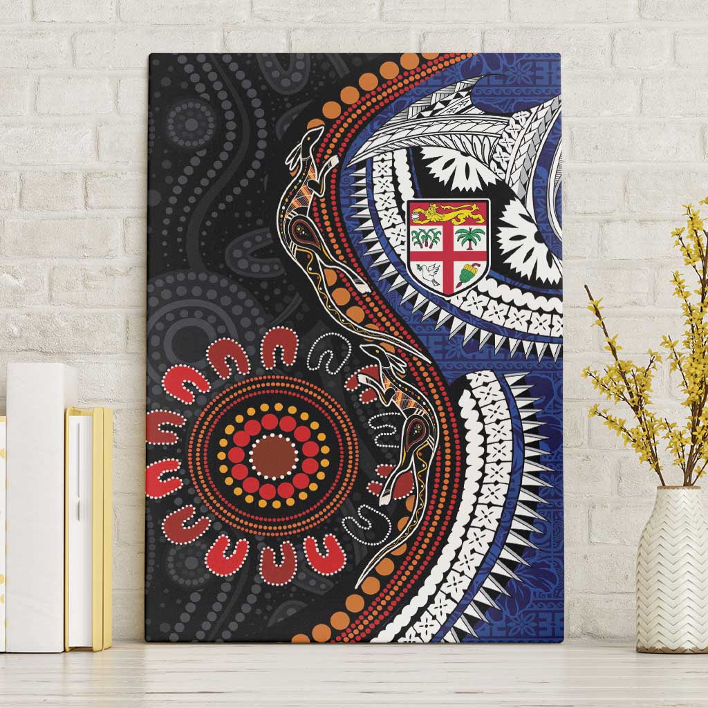 Fiji and Australia Together Canvas Wall Art Kangaroo Aboriginal with Tribal Tapa Hibiscus Half Style - Aussie Hoodie