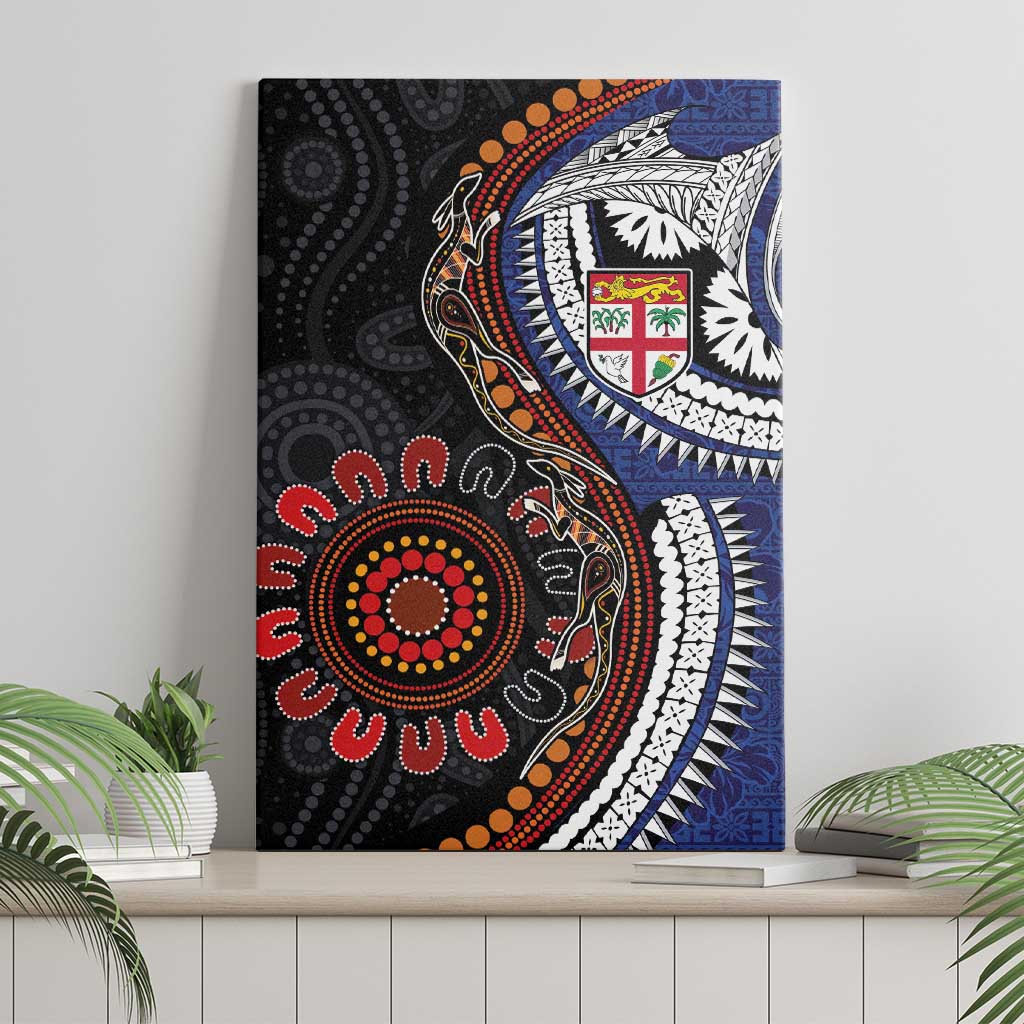 Fiji and Australia Together Canvas Wall Art Kangaroo Aboriginal with Tribal Tapa Hibiscus Half Style - Aussie Hoodie