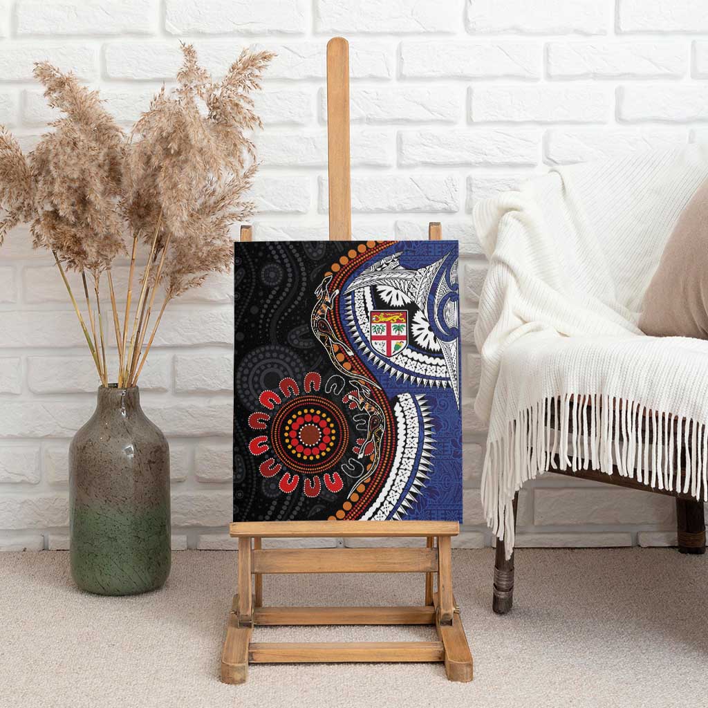 Fiji and Australia Together Canvas Wall Art Kangaroo Aboriginal with Tribal Tapa Hibiscus Half Style - Aussie Hoodie