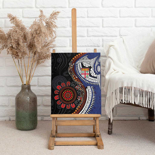 Fiji and Australia Together Canvas Wall Art Kangaroo Aboriginal with Tribal Tapa Hibiscus Half Style - Aussie Hoodie