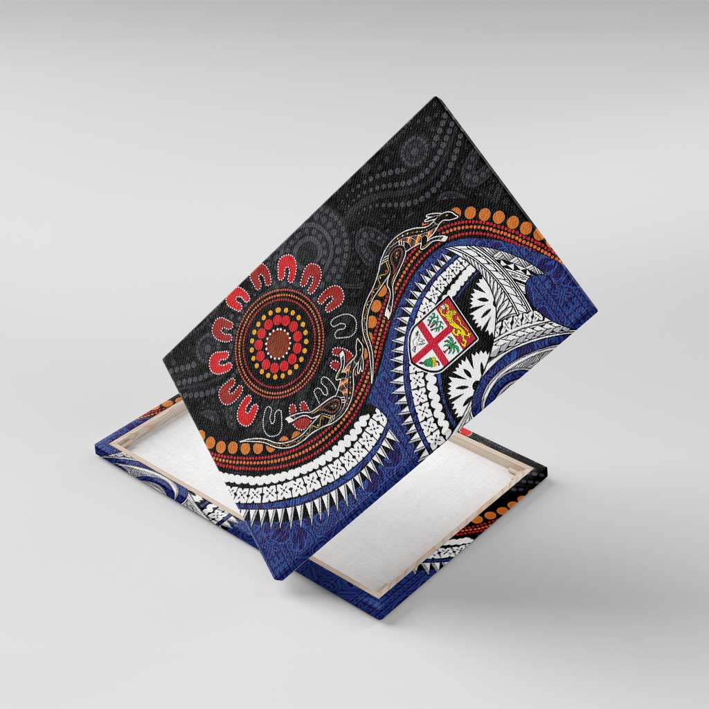 Fiji and Australia Together Canvas Wall Art Kangaroo Aboriginal with Tribal Tapa Hibiscus Half Style - Aussie Hoodie