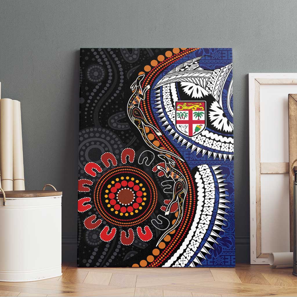 Fiji and Australia Together Canvas Wall Art Kangaroo Aboriginal with Tribal Tapa Hibiscus Half Style - Aussie Hoodie