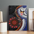 Fiji and Australia Together Canvas Wall Art Kangaroo Aboriginal with Tribal Tapa Hibiscus Half Style - Aussie Hoodie