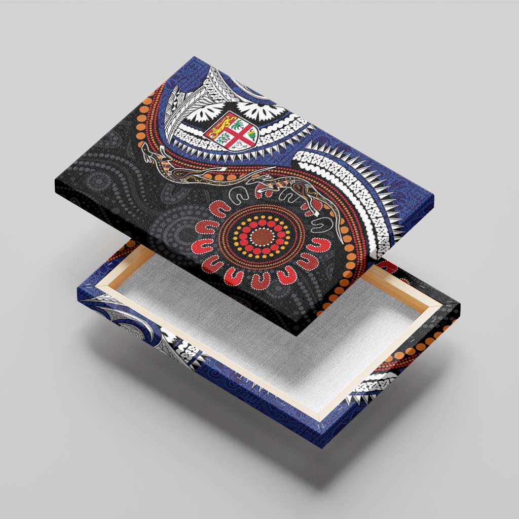 Fiji and Australia Together Canvas Wall Art Kangaroo Aboriginal with Tribal Tapa Hibiscus Half Style - Aussie Hoodie