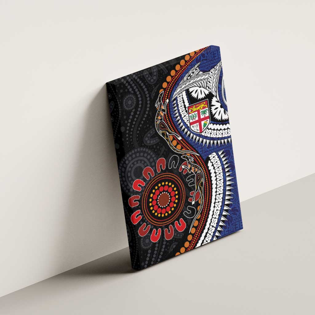 Fiji and Australia Together Canvas Wall Art Kangaroo Aboriginal with Tribal Tapa Hibiscus Half Style - Aussie Hoodie