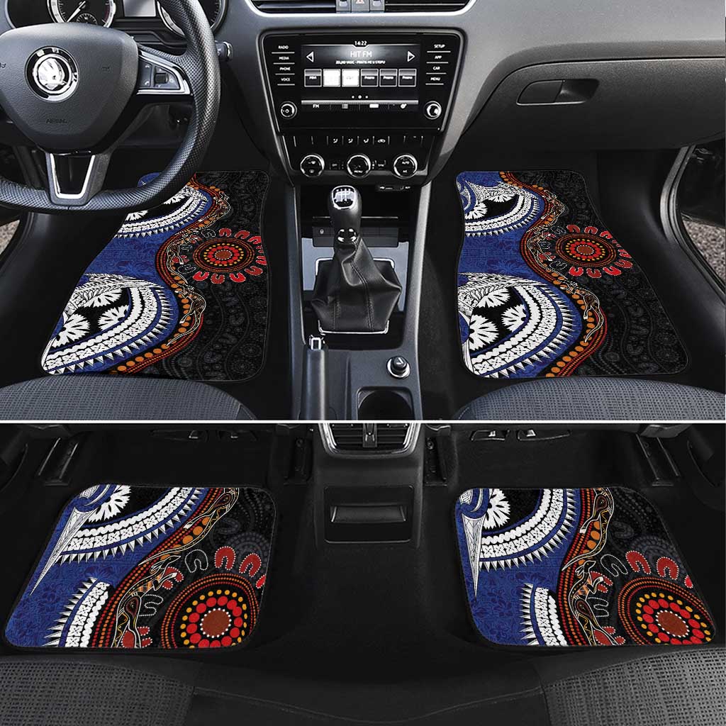 Fiji and Australia Together Car Mats Kangaroo Aboriginal with Tribal Tapa Hibiscus Half Style - Aussie Hoodie