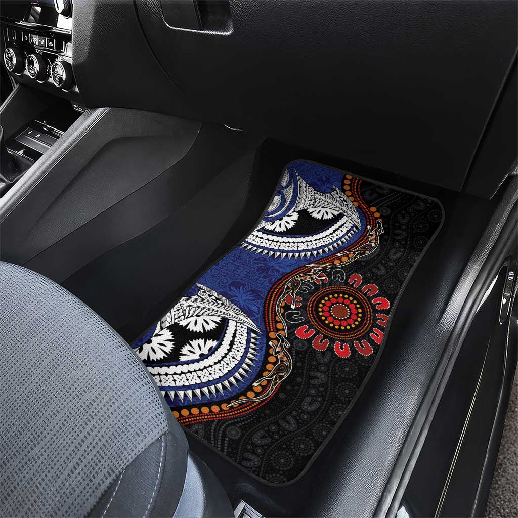 Fiji and Australia Together Car Mats Kangaroo Aboriginal with Tribal Tapa Hibiscus Half Style - Aussie Hoodie