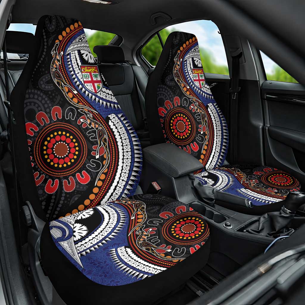Fiji and Australia Together Car Seat Cover Kangaroo Aboriginal with Tribal Tapa Hibiscus Half Style - Aussie Hoodie