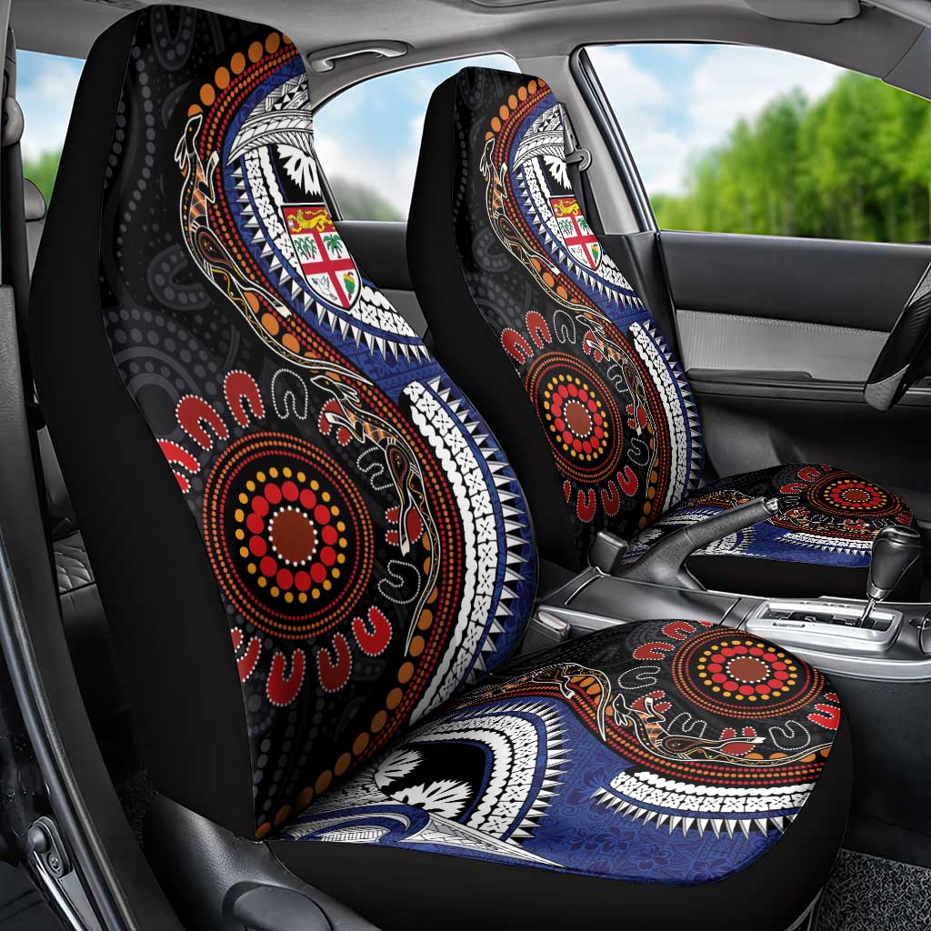 Fiji and Australia Together Car Seat Cover Kangaroo Aboriginal with Tribal Tapa Hibiscus Half Style - Aussie Hoodie