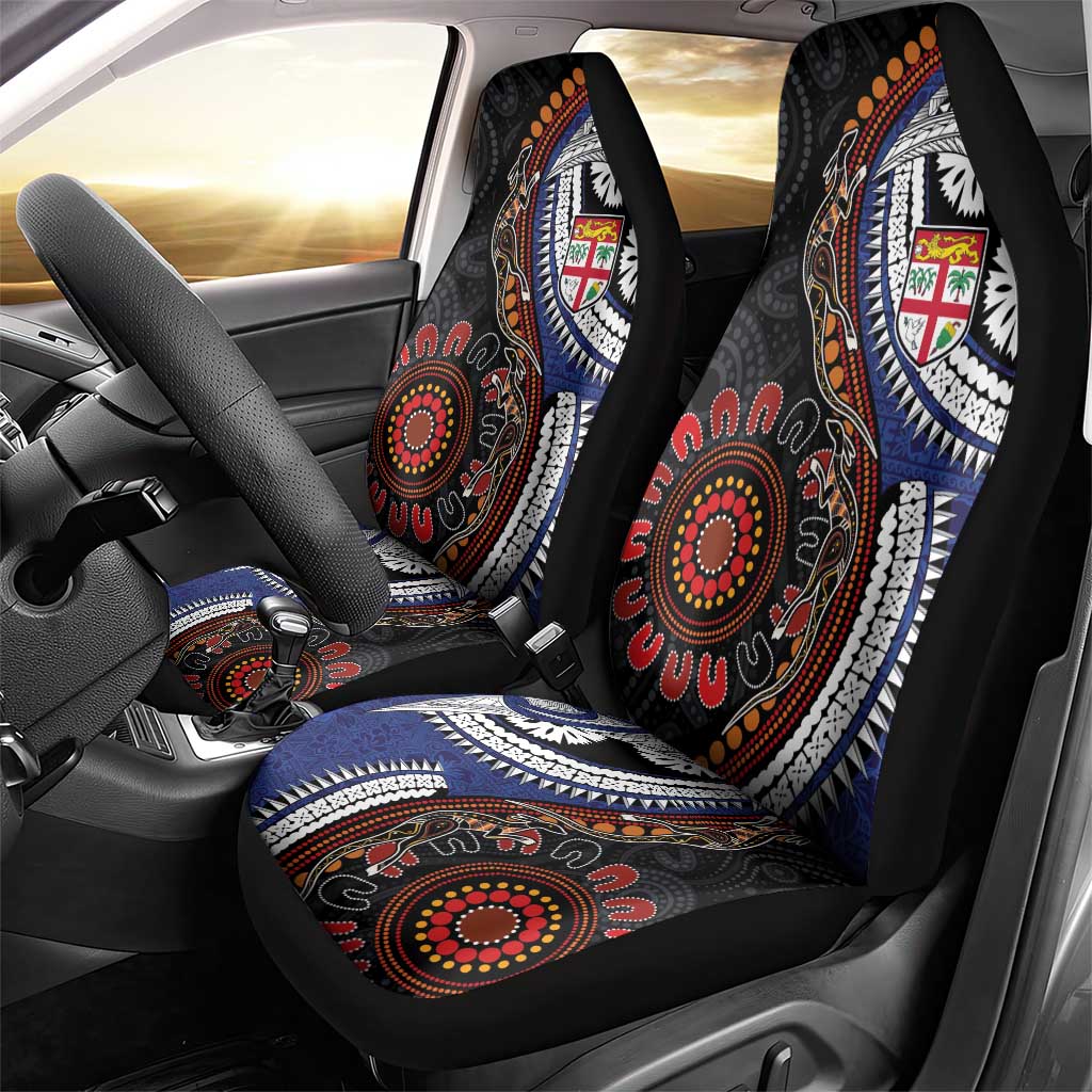 Fiji and Australia Together Car Seat Cover Kangaroo Aboriginal with Tribal Tapa Hibiscus Half Style - Aussie Hoodie
