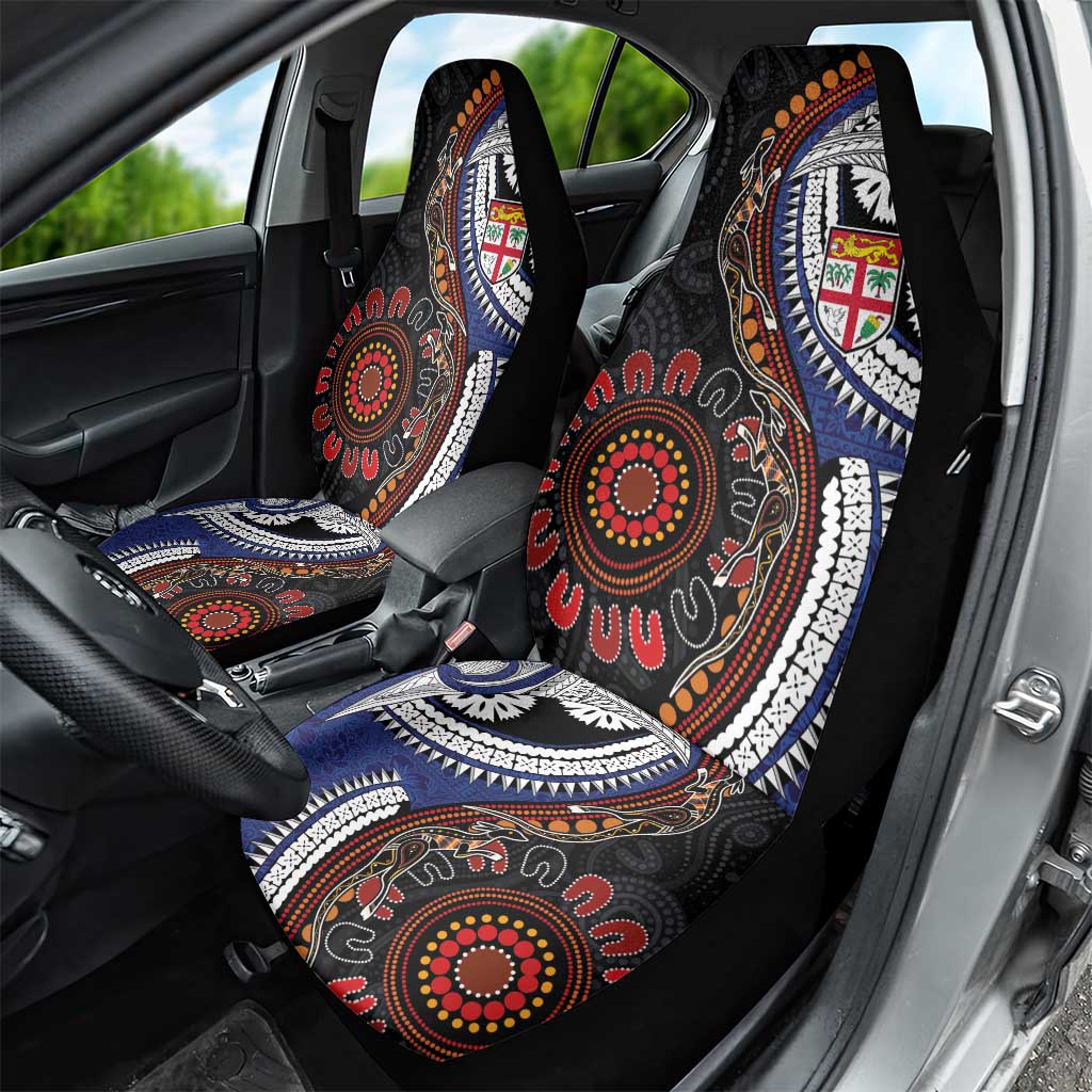 Fiji and Australia Together Car Seat Cover Kangaroo Aboriginal with Tribal Tapa Hibiscus Half Style - Aussie Hoodie