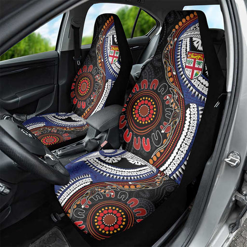 Fiji and Australia Together Car Seat Cover Kangaroo Aboriginal with Tribal Tapa Hibiscus Half Style - Aussie Hoodie