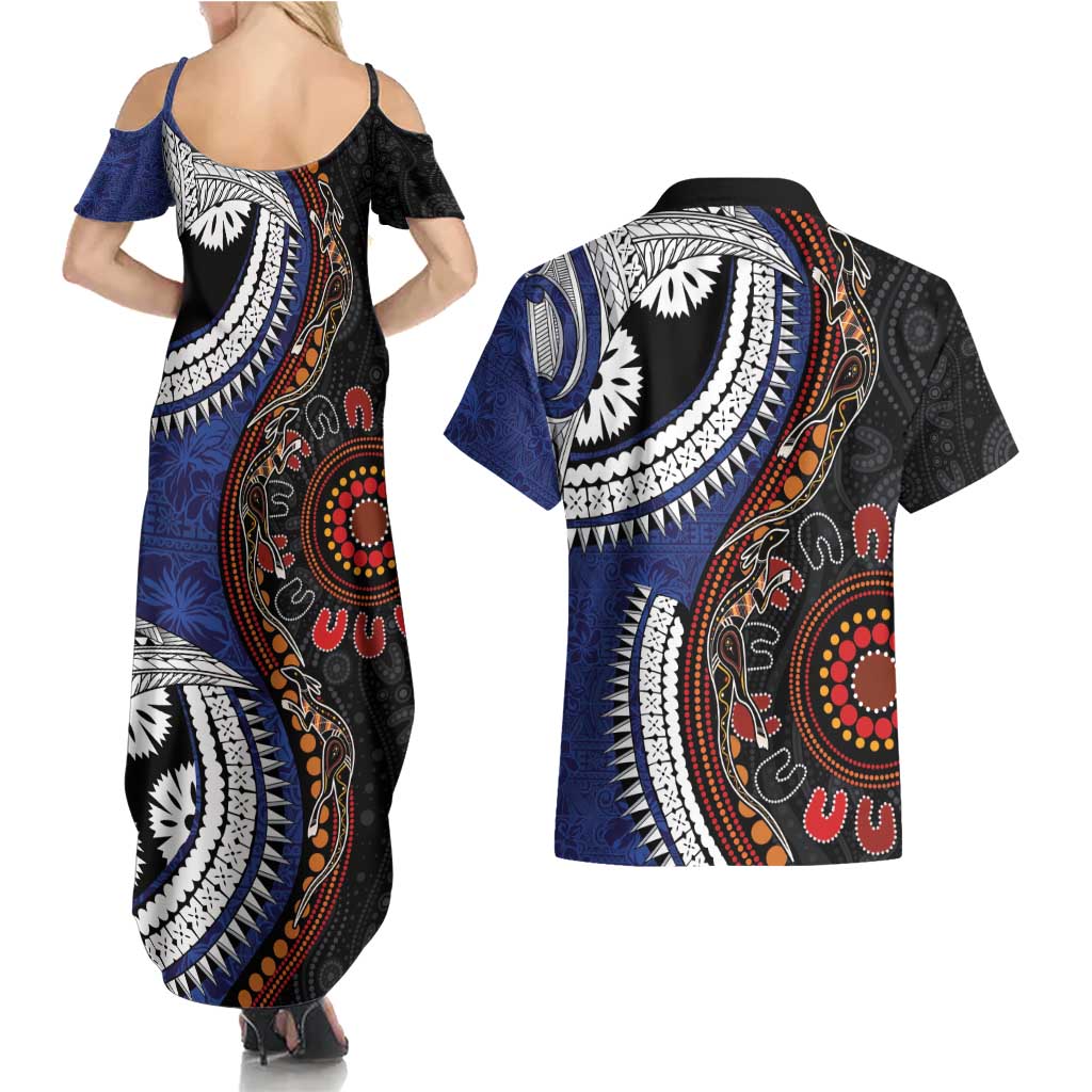 Fiji and Australia Together Couples Matching Summer Maxi Dress and Hawaiian Shirt Kangaroo Aboriginal with Tribal Tapa Hibiscus Half Style - Aussie Hoodie