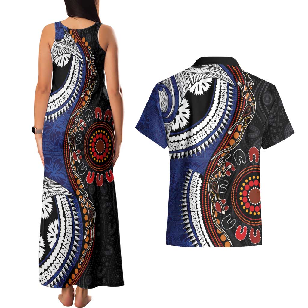 Fiji and Australia Together Couples Matching Tank Maxi Dress and Hawaiian Shirt Kangaroo Aboriginal with Tribal Tapa Hibiscus Half Style - Aussie Hoodie