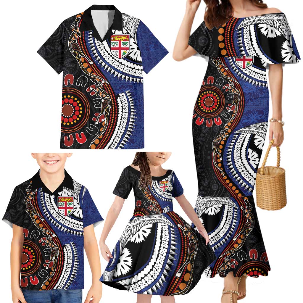 Fiji and Australia Together Family Matching Mermaid Dress and Hawaiian Shirt Kangaroo Aboriginal with Tribal Tapa Hibiscus Half Style - Aussie Hoodie