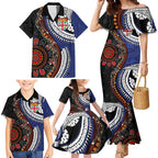 Fiji and Australia Together Family Matching Mermaid Dress and Hawaiian Shirt Kangaroo Aboriginal with Tribal Tapa Hibiscus Half Style - Aussie Hoodie