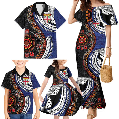 Fiji and Australia Together Family Matching Mermaid Dress and Hawaiian Shirt Kangaroo Aboriginal with Tribal Tapa Hibiscus Half Style - Aussie Hoodie