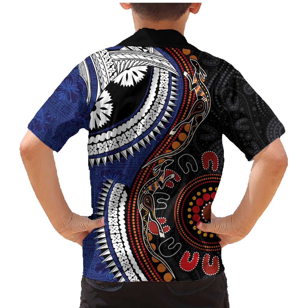 Fiji and Australia Together Family Matching Mermaid Dress and Hawaiian Shirt Kangaroo Aboriginal with Tribal Tapa Hibiscus Half Style - Aussie Hoodie
