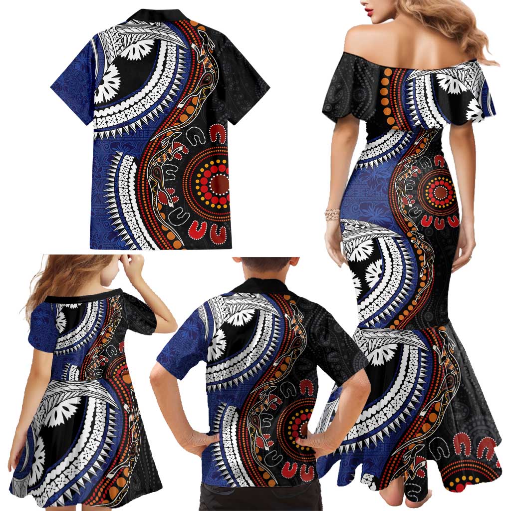 Fiji and Australia Together Family Matching Mermaid Dress and Hawaiian Shirt Kangaroo Aboriginal with Tribal Tapa Hibiscus Half Style - Aussie Hoodie