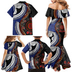 Fiji and Australia Together Family Matching Mermaid Dress and Hawaiian Shirt Kangaroo Aboriginal with Tribal Tapa Hibiscus Half Style - Aussie Hoodie
