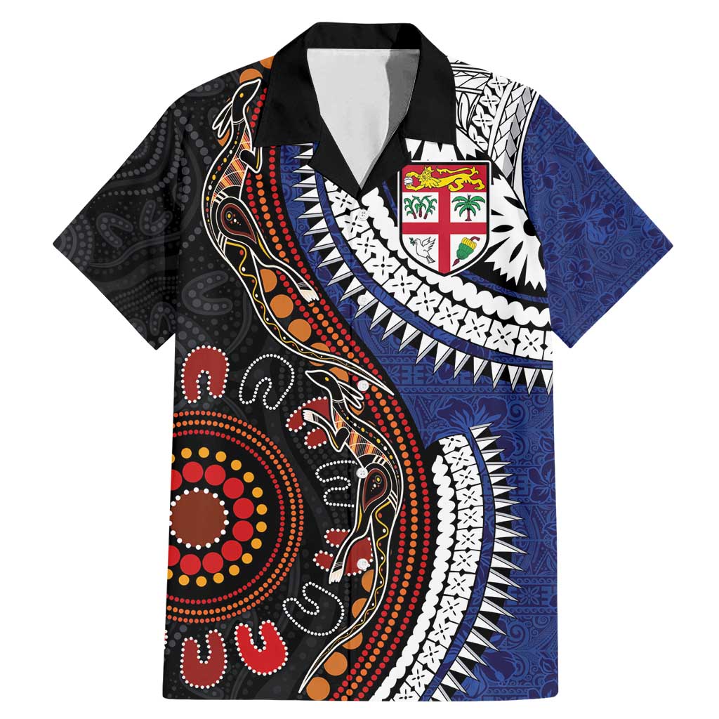 Fiji and Australia Together Family Matching Mermaid Dress and Hawaiian Shirt Kangaroo Aboriginal with Tribal Tapa Hibiscus Half Style - Aussie Hoodie