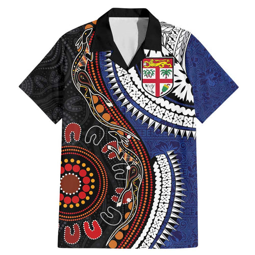 Fiji and Australia Together Family Matching Mermaid Dress and Hawaiian Shirt Kangaroo Aboriginal with Tribal Tapa Hibiscus Half Style - Aussie Hoodie