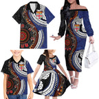 Fiji and Australia Together Family Matching Off The Shoulder Long Sleeve Dress and Hawaiian Shirt Kangaroo Aboriginal with Tribal Tapa Hibiscus Half Style - Aussie Hoodie